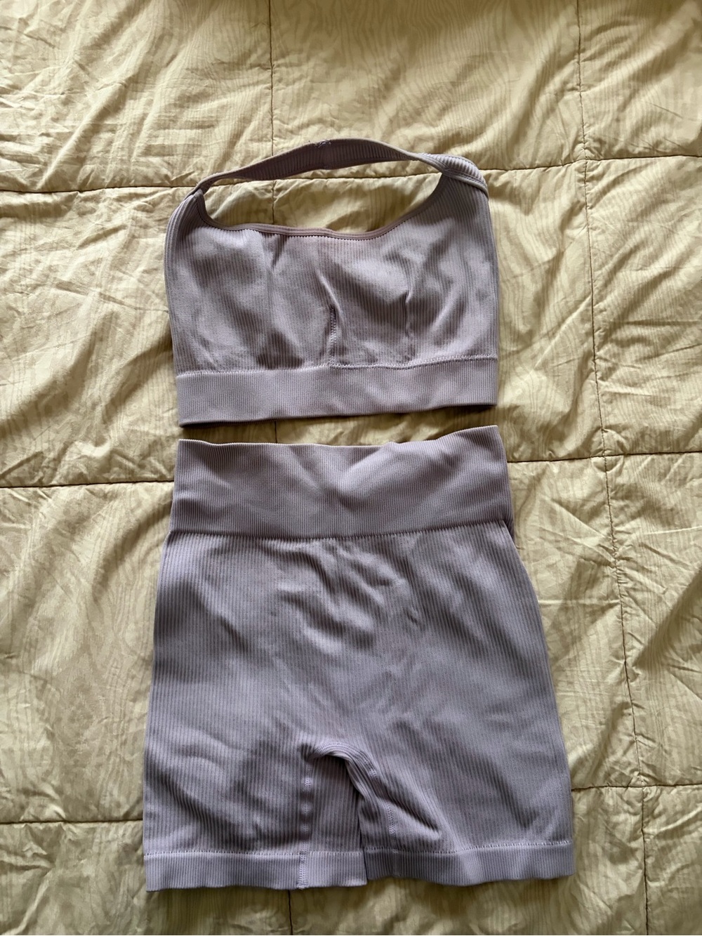 Ribbed Seamless Crop Bralette and High-Waist Shorts Set - Lavender